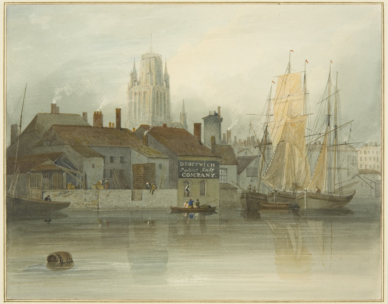 Redcliffe Tower og tilbake fra Ferry Slip, Queen Square, 1826 av Thomas Leeson the Elder Rowbotham