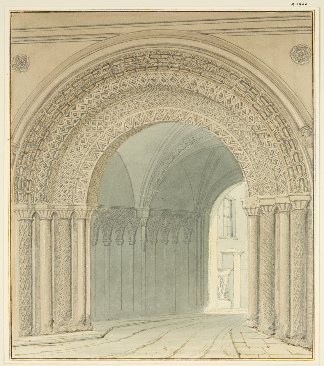 Sørvisning av College Gateway, Bristol Cathedral (blyant og akvarell på papir) av Thomas Leeson the Elder Rowbotham