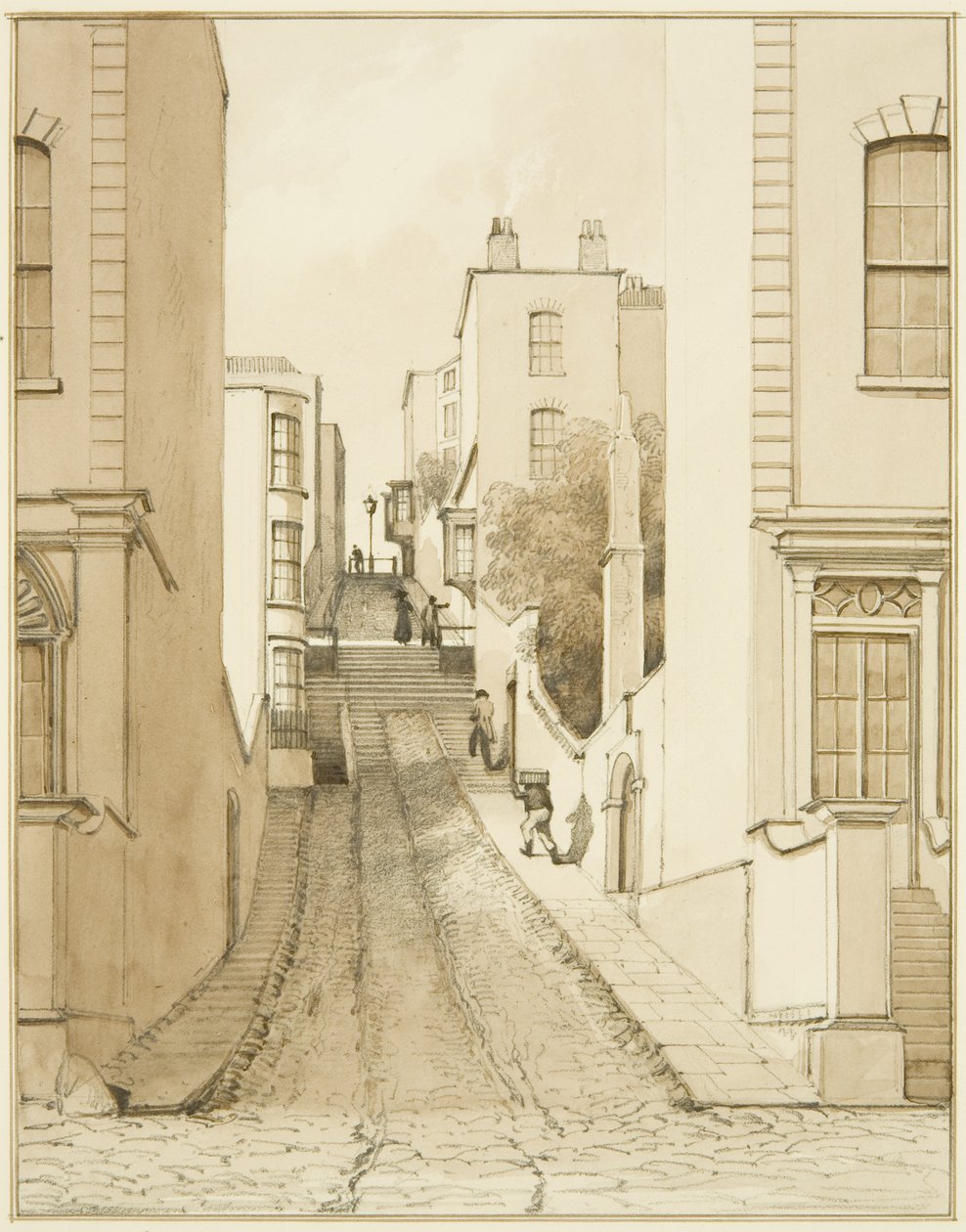 Spring Hill fra King Square (blyant og akvarell på papir) av Thomas Leeson the Elder Rowbotham