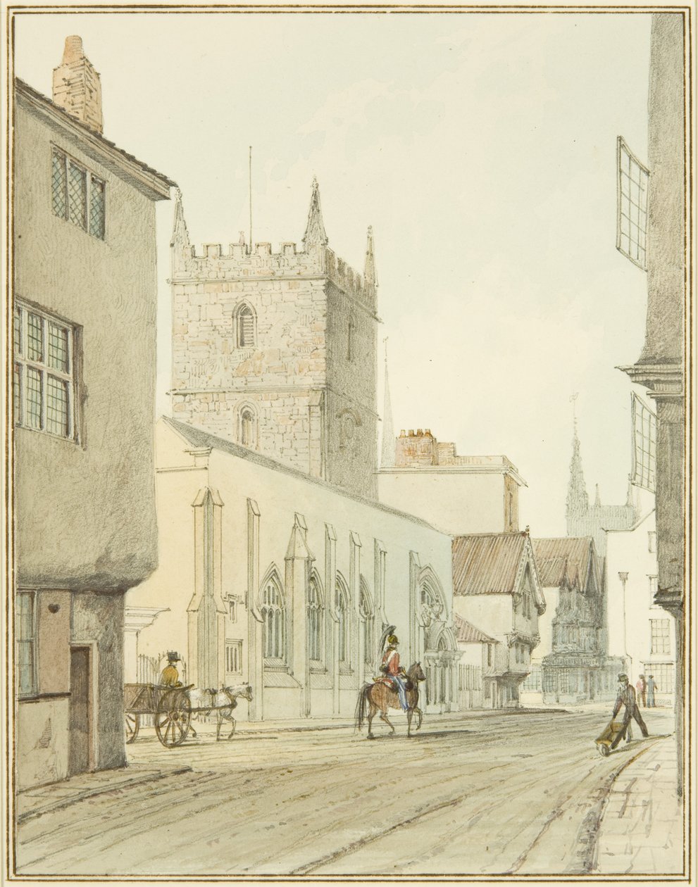 Peterskirken og prestegården (akvarell på papir) av Thomas Leeson the Elder Rowbotham