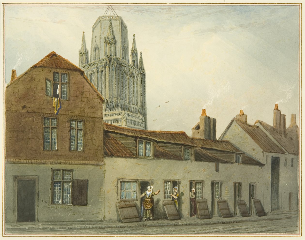 Sørsiden av Pile Street (akvarell på papir) av Thomas Leeson the Elder Rowbotham
