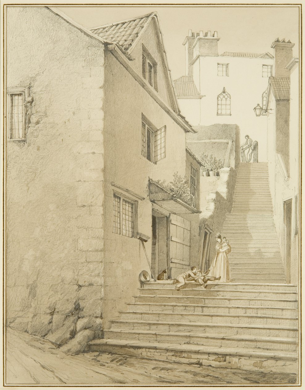 Trinnene som forbinder Griffin Lane og Church Lane (akvarell på papir) av Thomas Leeson the Elder Rowbotham