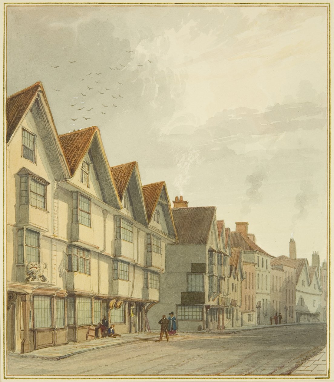 Thomas Street, som viser 'White Lion' (akvarell på papir) av Thomas Leeson the Elder Rowbotham