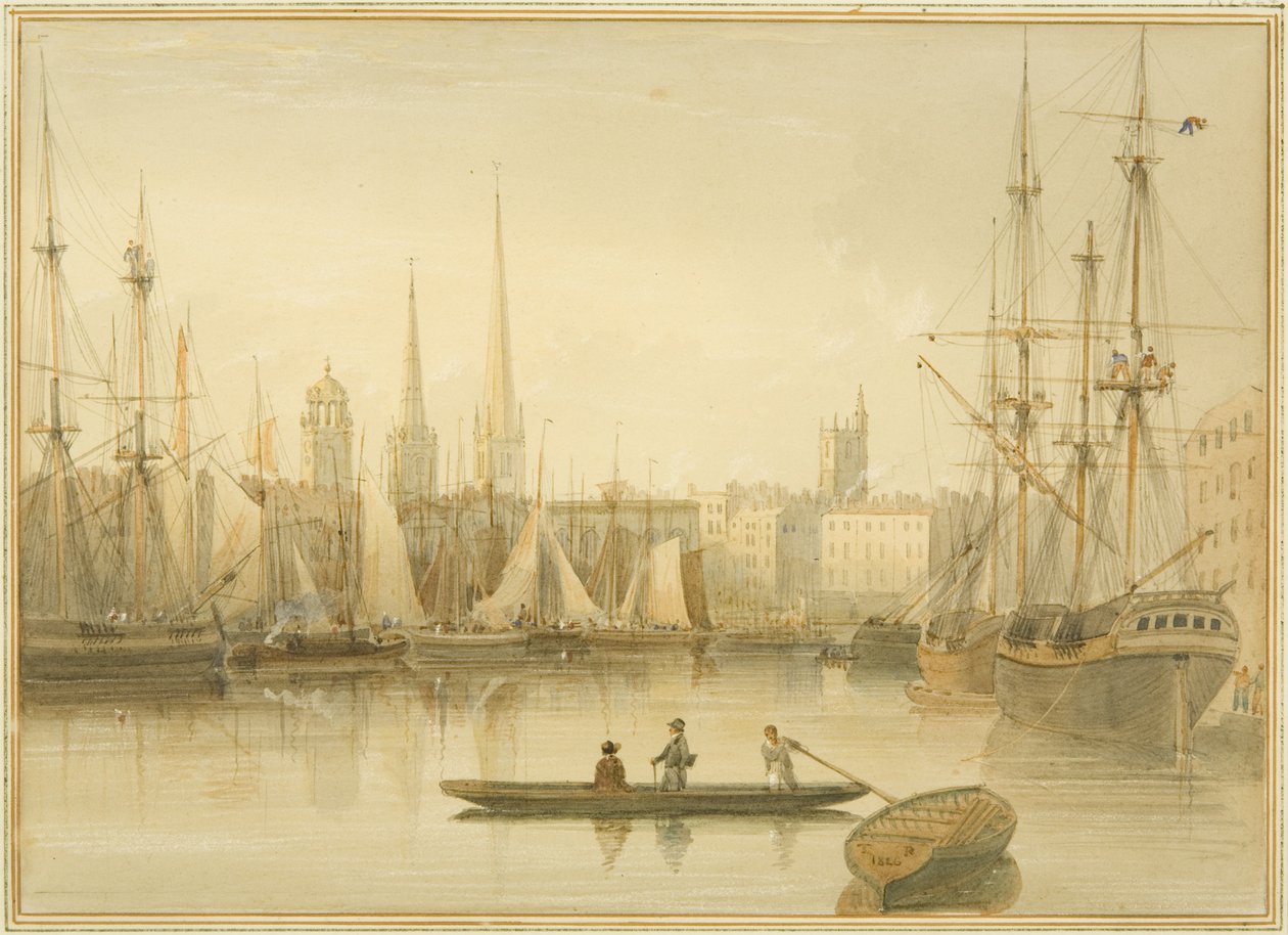 Utsikt over den flytende havnen fra Redcliffe Back Ferry av Thomas Leeson the Elder Rowbotham