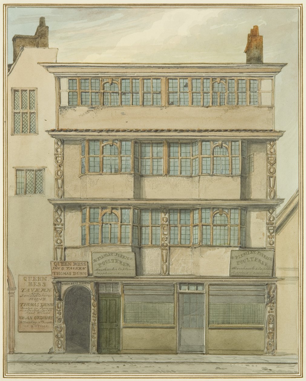 Whitson's House, St Nicholas Street (akvarell på papir) av Thomas Leeson the Elder Rowbotham