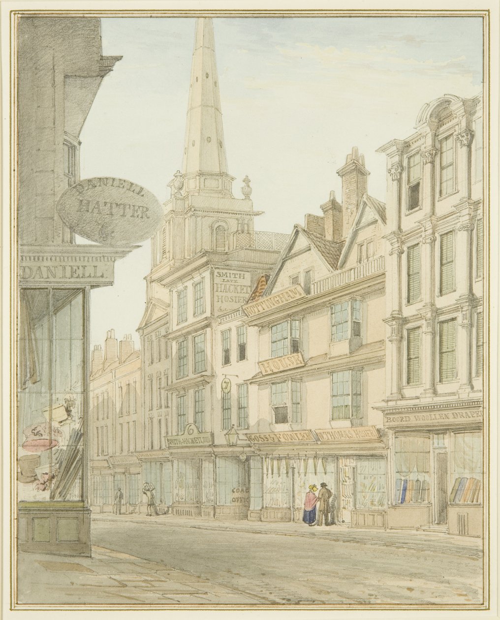 Wine Street, som viser Yeamans' House til høyre (akvarell på papir) av Thomas Leeson the Elder Rowbotham