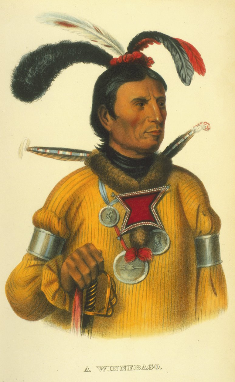 A Winnebago, 1854 (håndfarget litho) av Thomas Loraine McKenney