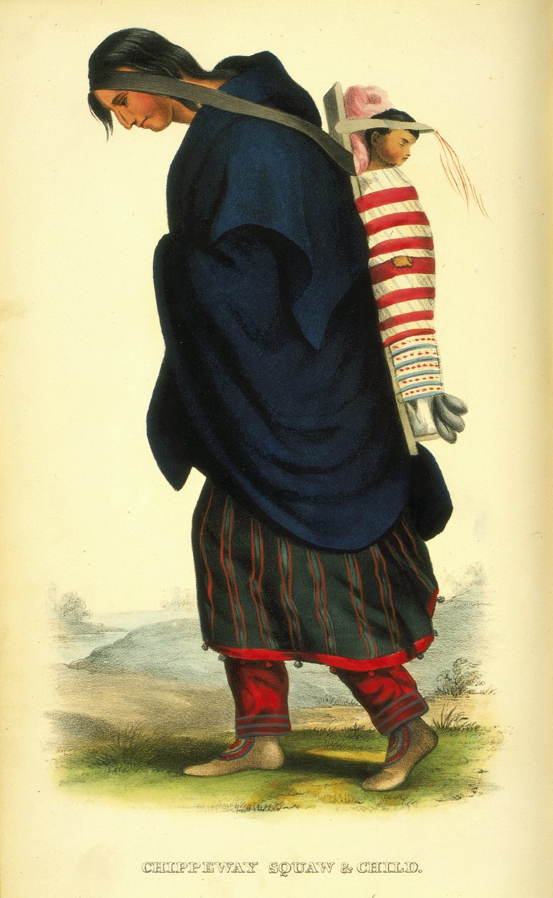 Chippeway squaw and child, 1848 (håndfarget litho) av Thomas Loraine McKenney