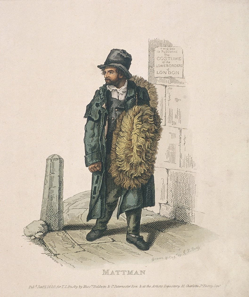 Matt-selger bærer varene sine på skulderen, 1820 av Thomas Lord Busby