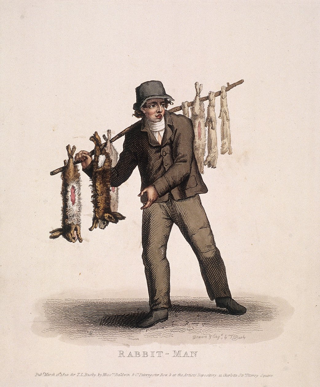 Kaninselger som bærer en stang hengt med kaniner, 1820 av Thomas Lord Busby