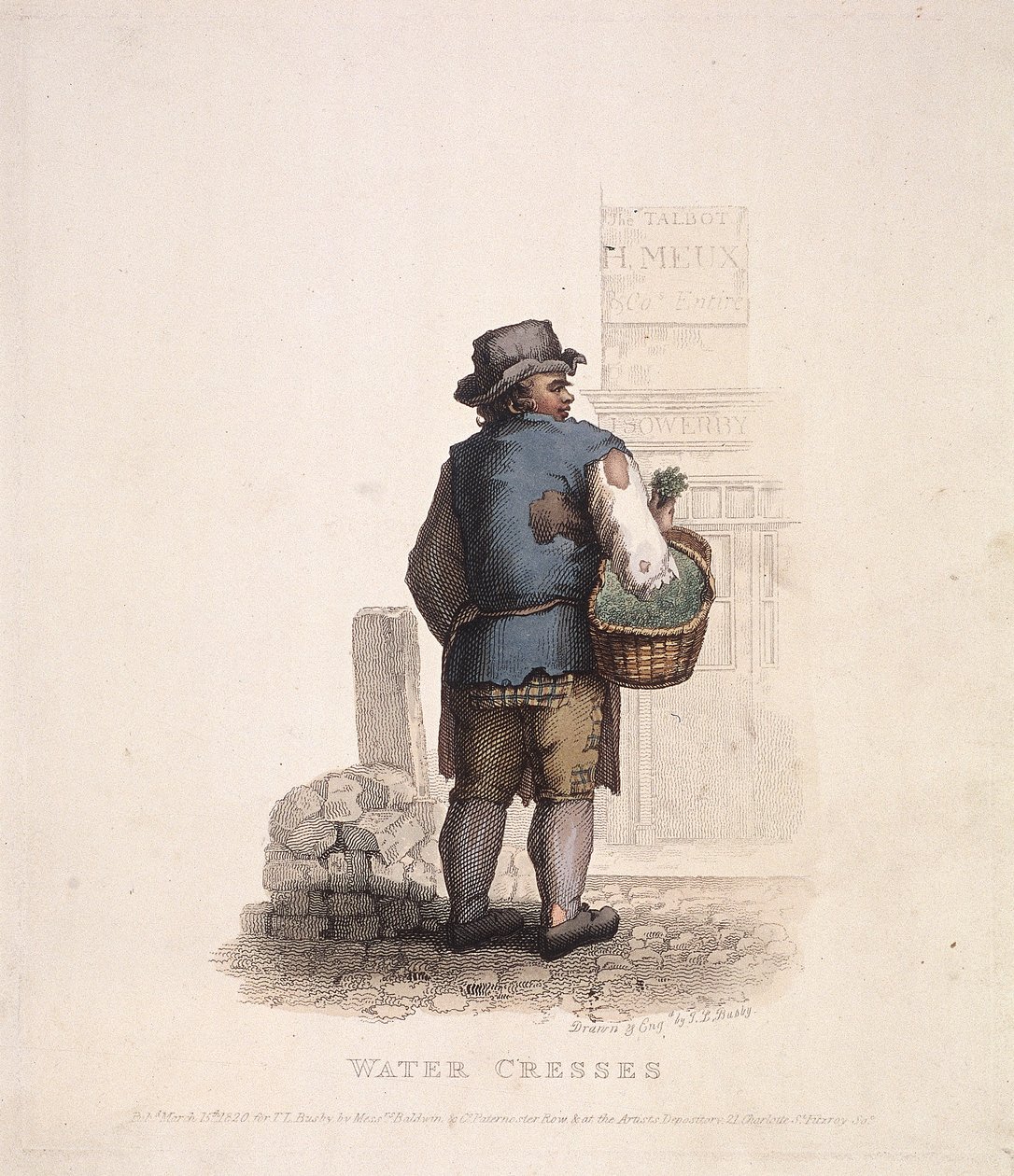Brønnkarseselger med en kurv på armen, 1820 av Thomas Lord Busby