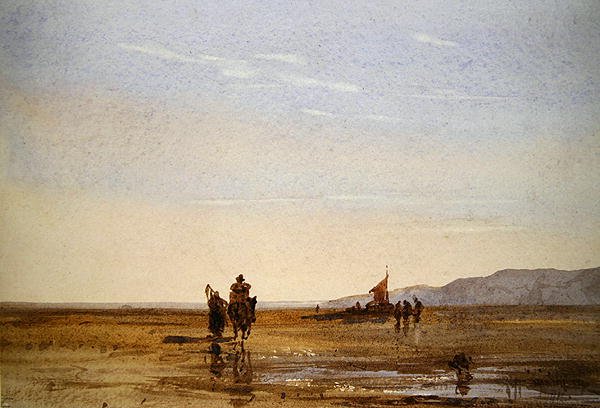 Strandscene (akvarell på papir) av Thomas Lound
