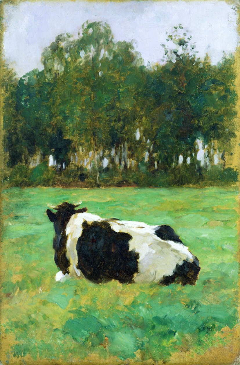 A Cow in the Meadow (olje på papp) av Thomas Ludwig Herbst