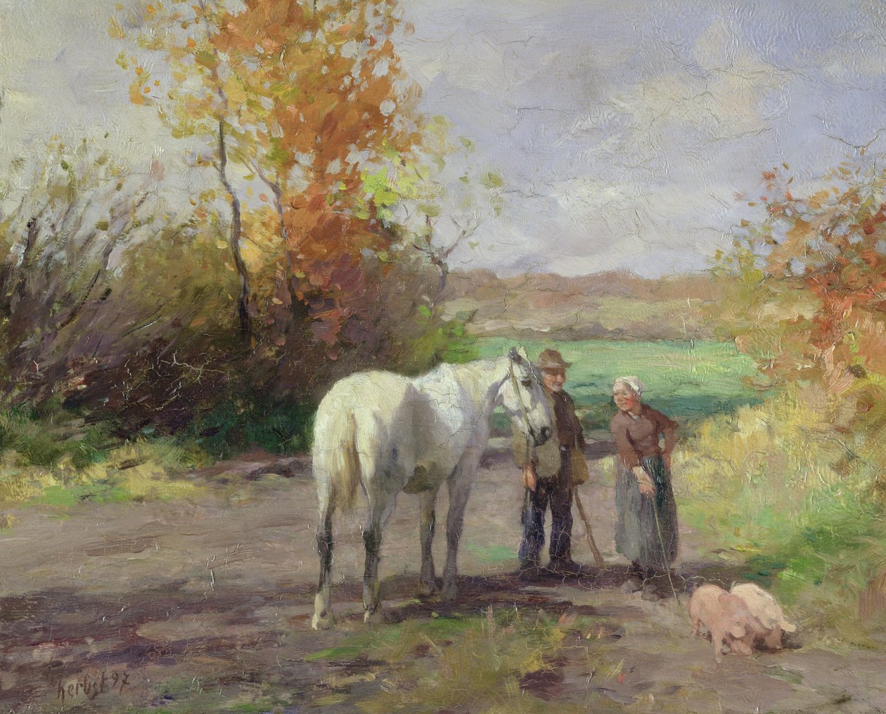 Møte på vei til marken, 1897 av Thomas Ludwig Herbst