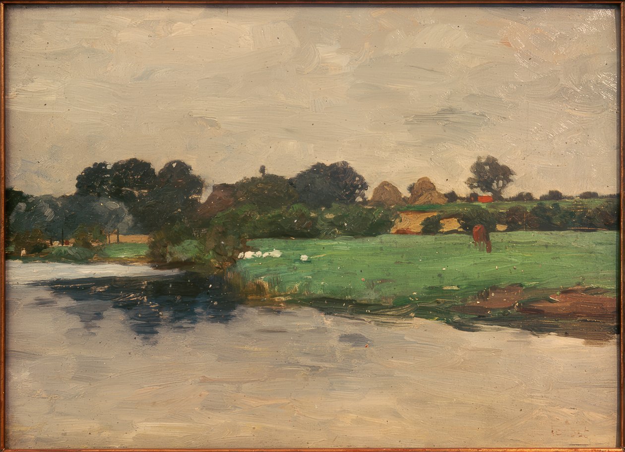 Elvelandskap nær Hamburg av Thomas Ludwig Herbst