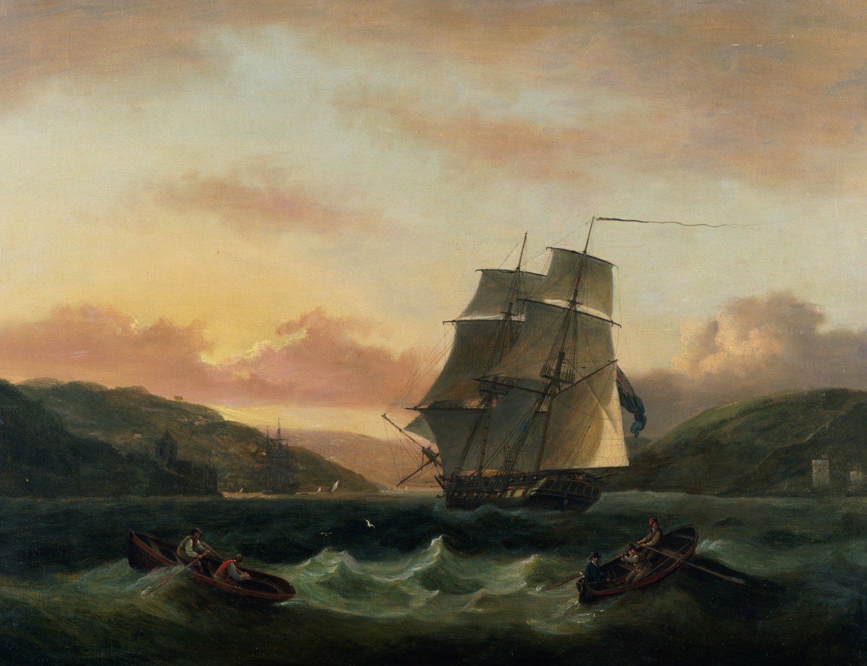En Brigantine i full seil i Dartmouth Harbor av Thomas Luny