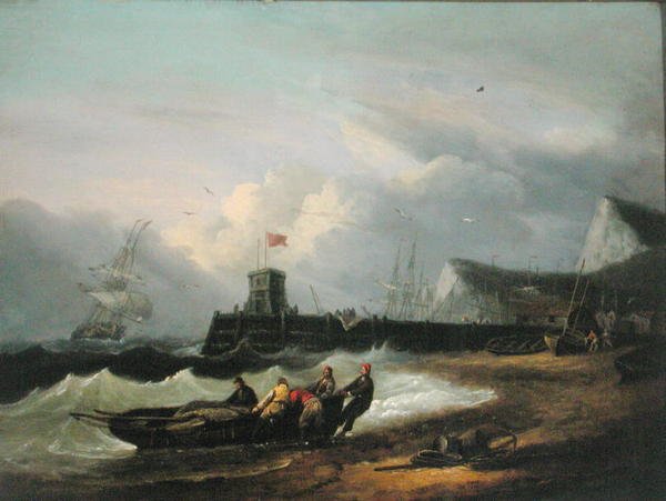 Haling en båt i land utenfor Dover Harbor av Thomas Luny