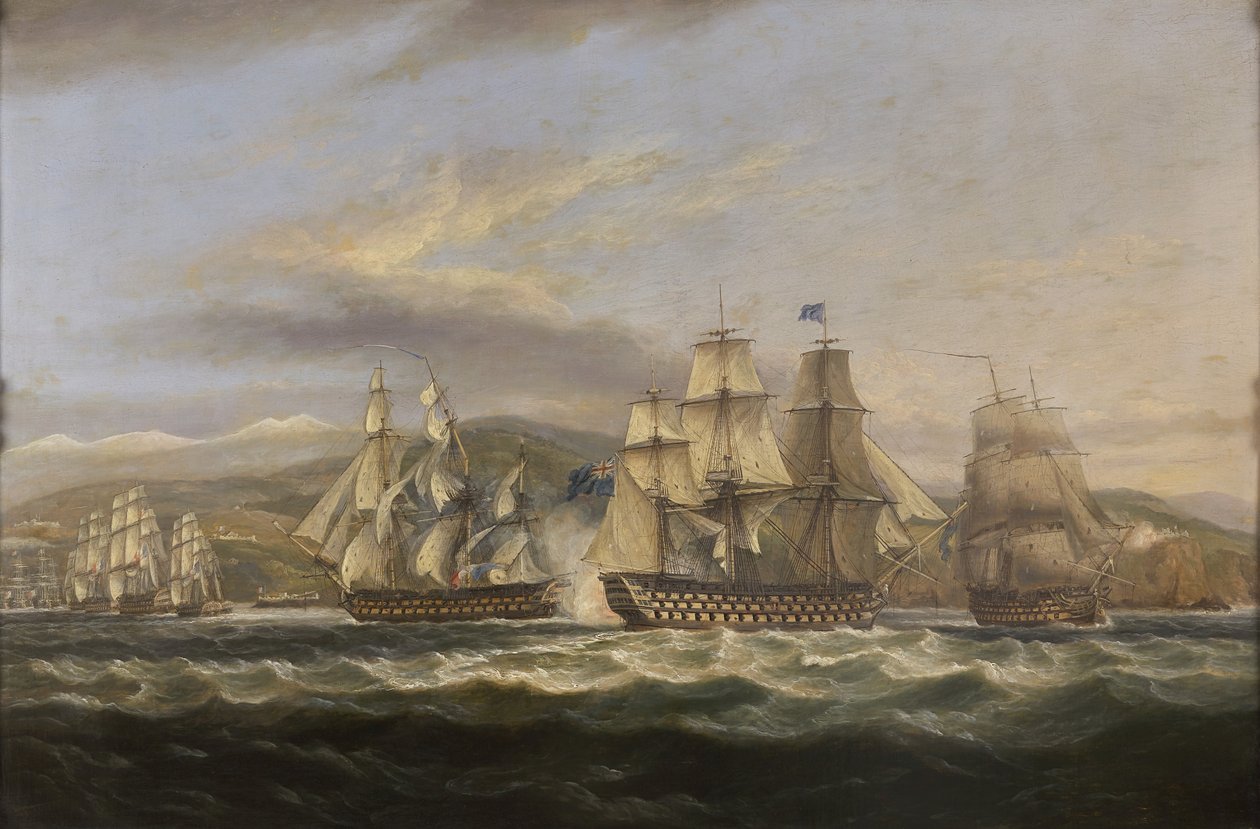 .M.S. Caledonia og H.M.S. Boyne jager den franske flåten inn i Toulon av Thomas Luny