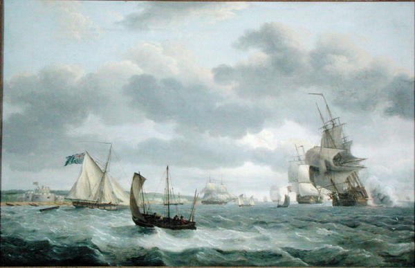 Men-of-War og andre skip i en bris utenfor Dover av Thomas Luny