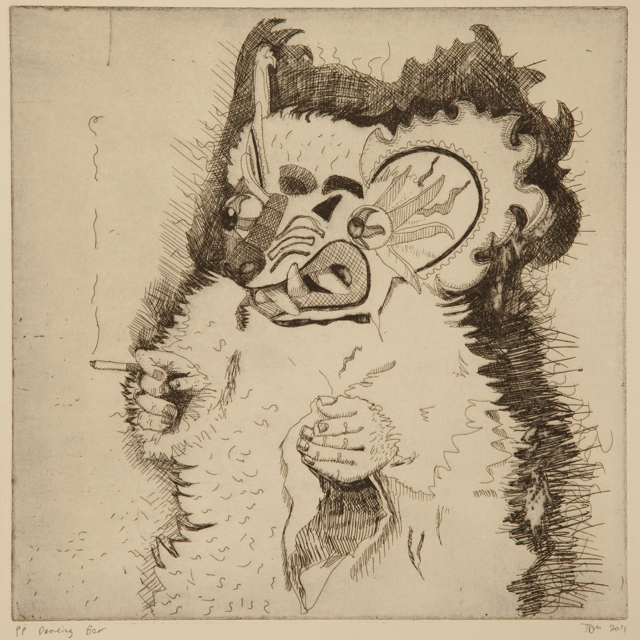 Dancing Bear, Printers proof før aquatint av Thomas MacGregor