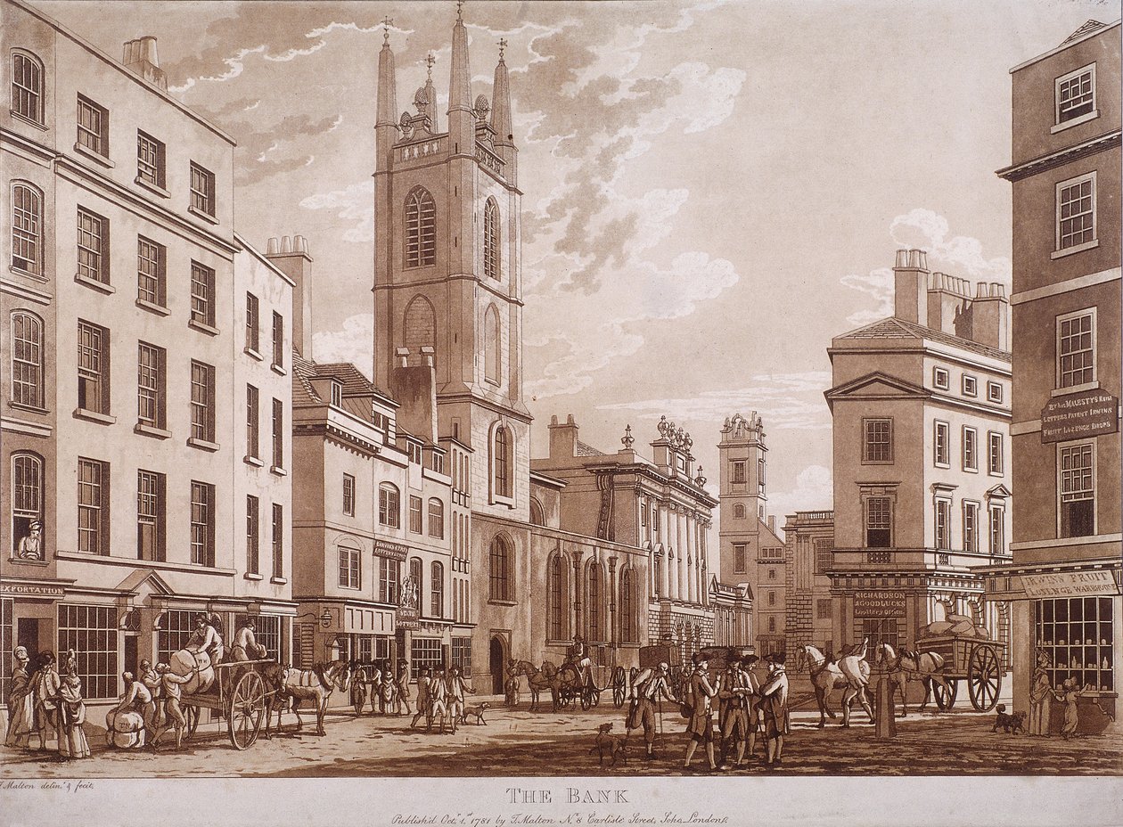 Bank of England, Threadneedle Street, London, 1781 av Thomas Malton II