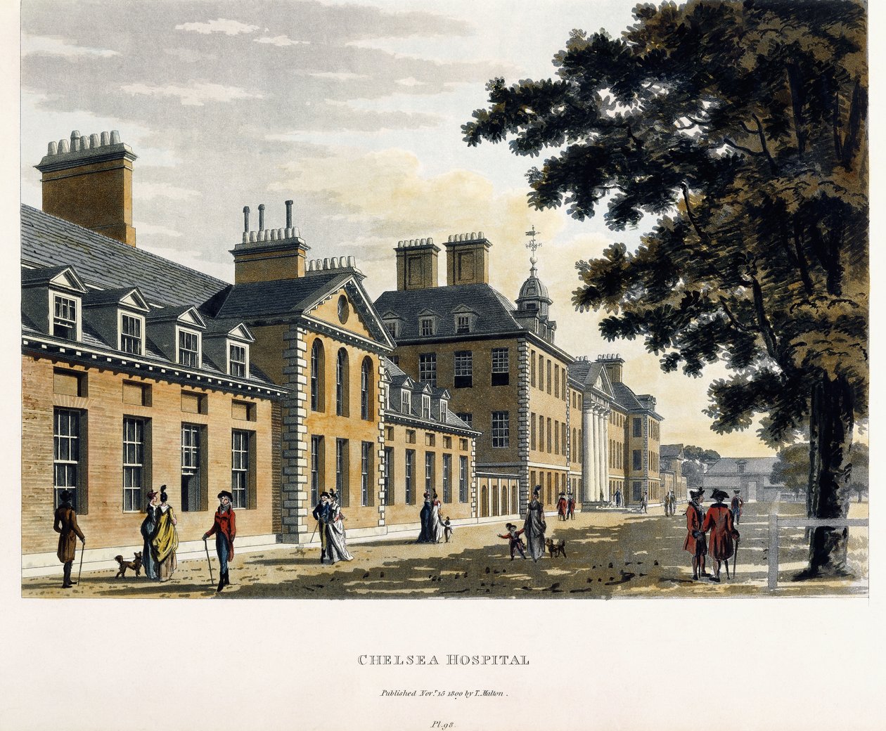 Chelsea Hospital, fra "A Picturesque Tour through the Cities of London and Westminster Illustrated", 1792-1801 av Thomas Malton Jnr.