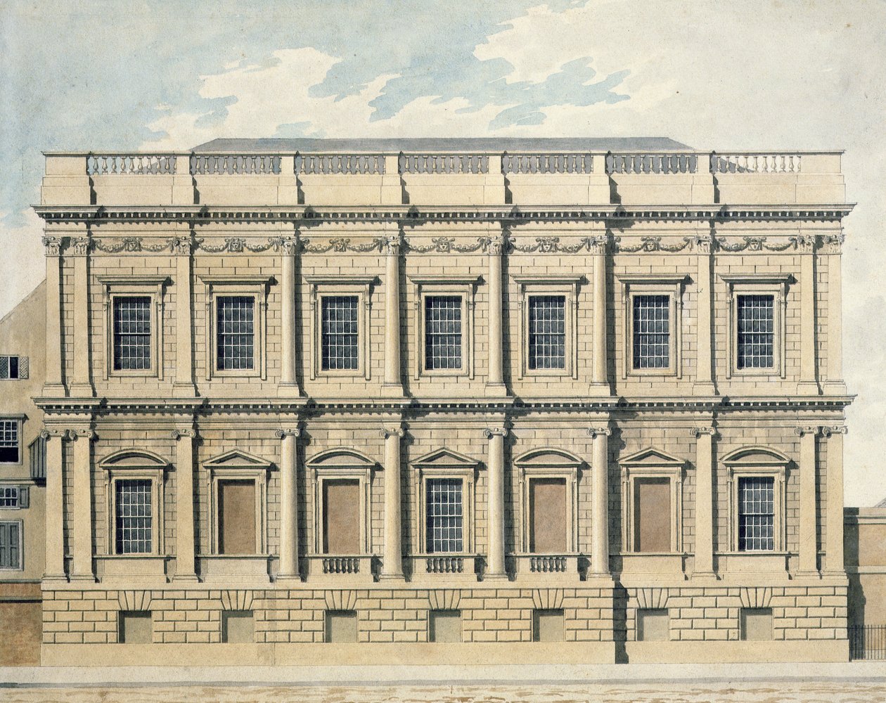 Utsikt over banketthuset i Whitehall, Westminster, ca. 1790 av Thomas Malton Jnr.