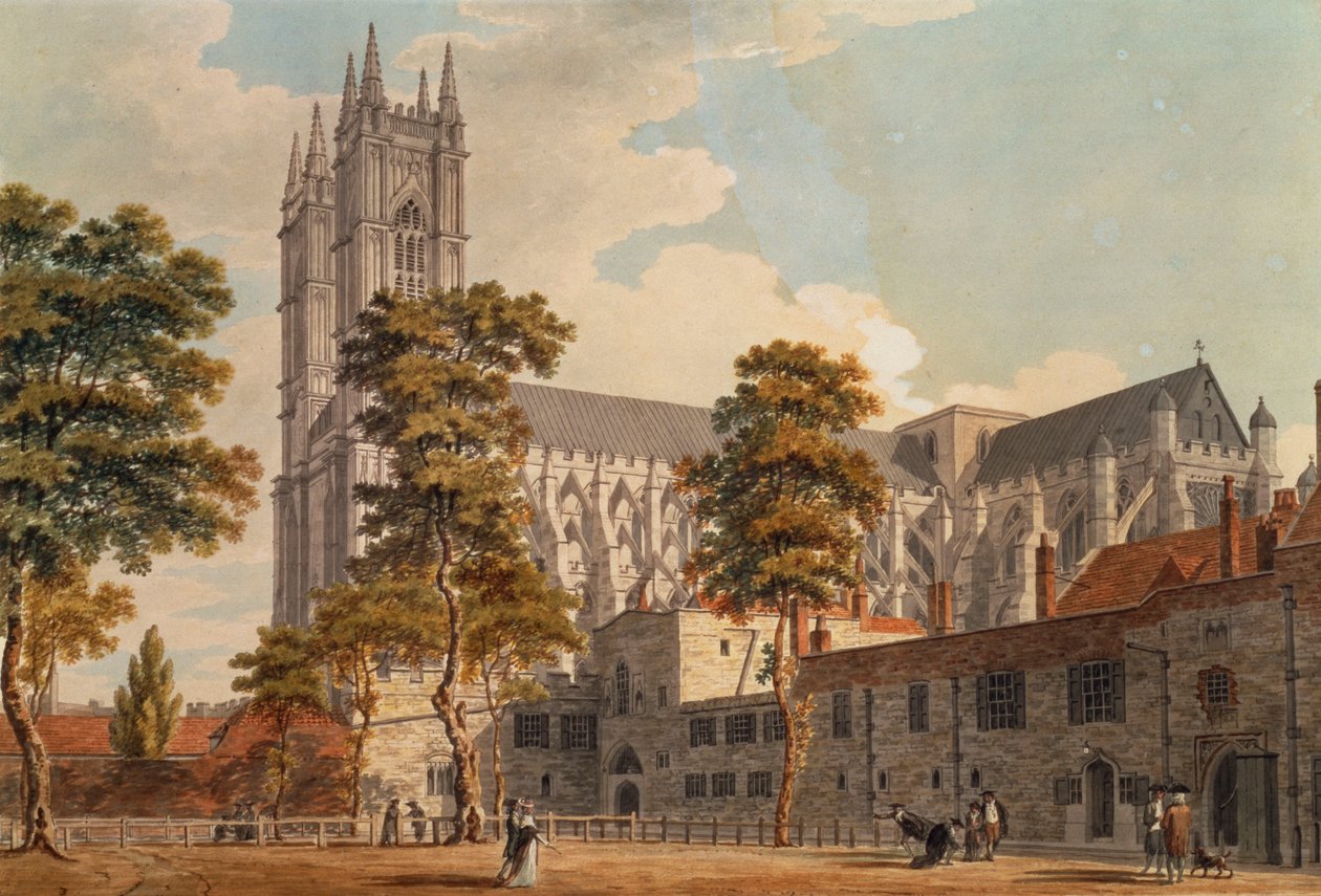 Westminster Abbey fra skolene, 1790-1792 av Thomas Malton Jnr.