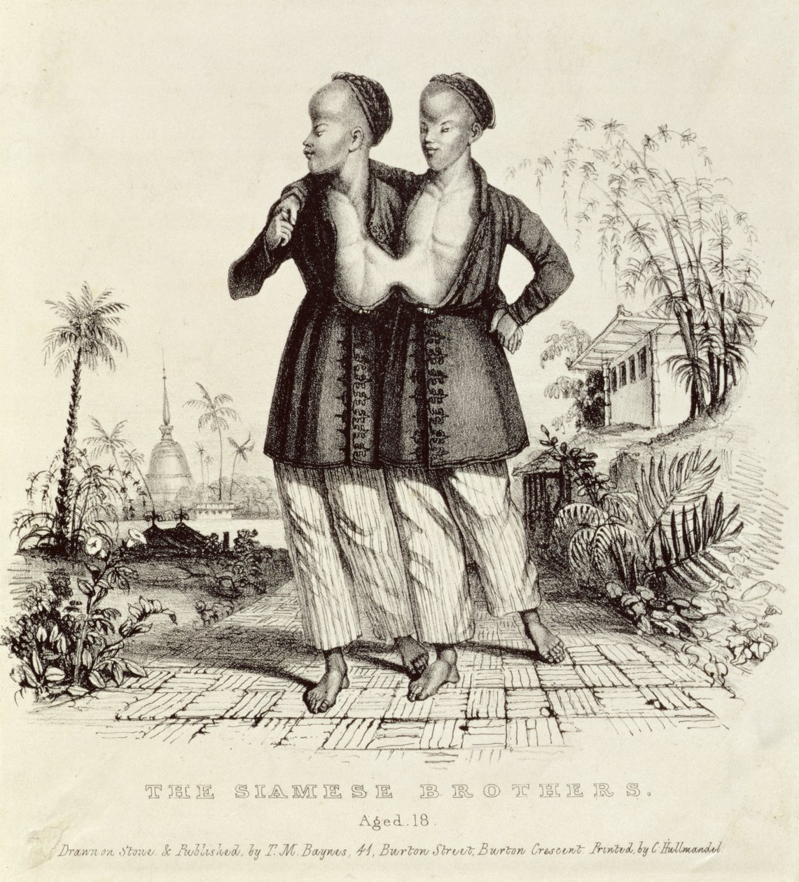 The Siamese Brothers, 18 år, trykt av Charles Hullmandel (1789-1850), ca. 1829 av Thomas Mann Baynes