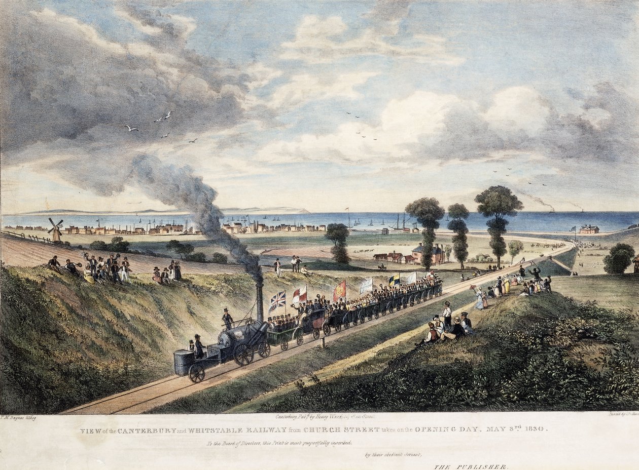 Utsikt over Canterbury og Whitstable Railway fra Church Street, tatt på åpningsdagen, 3. mai 1830, ca. 1830 av Thomas Mann Baynes
