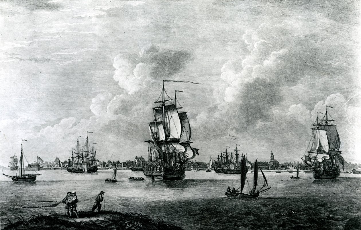 En utsikt over Charles Town, hovedstaden i South Carolina i Nord-Amerika, gravert av Pierre Charles Canot av Thomas Mellish
