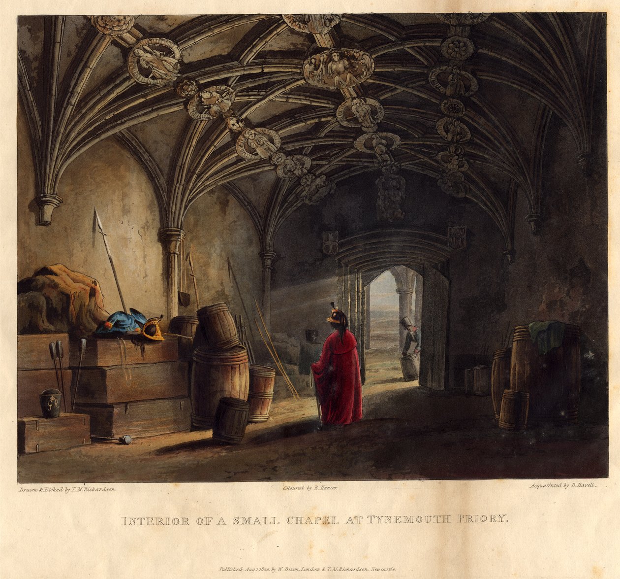 Interiør i et lite kapell ved Tynemouth Priory, 1820 av Thomas Miles Richardson