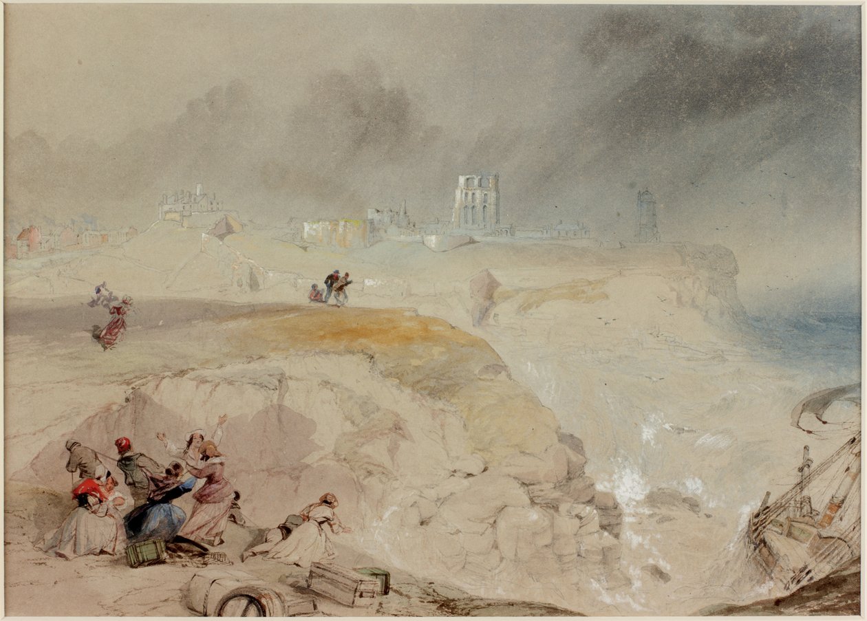 Vraket av Betsy Cains på steinene ved Battery Point, Tynemouth (kroppsfarge og blyant og akvarell på papir (om bord)) av Thomas Miles Richardson