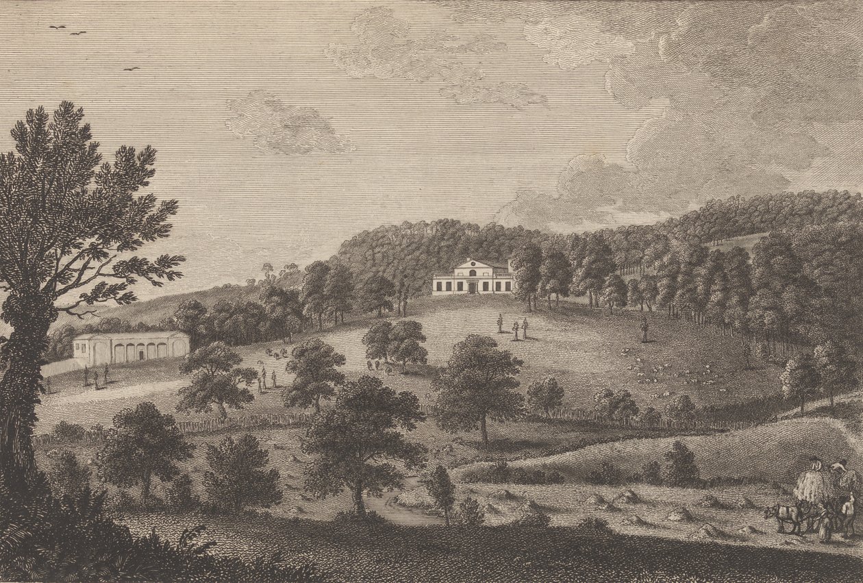 En utsikt over hytta i South Park, nær Penshurst i County of Kent, fra The H..., 1777-90. av Thomas Milton