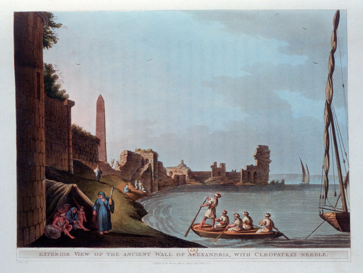 Utvendig utsikt over den gamle muren i Alexandria, med Cleopatras-nål, 1802. av Thomas Milton