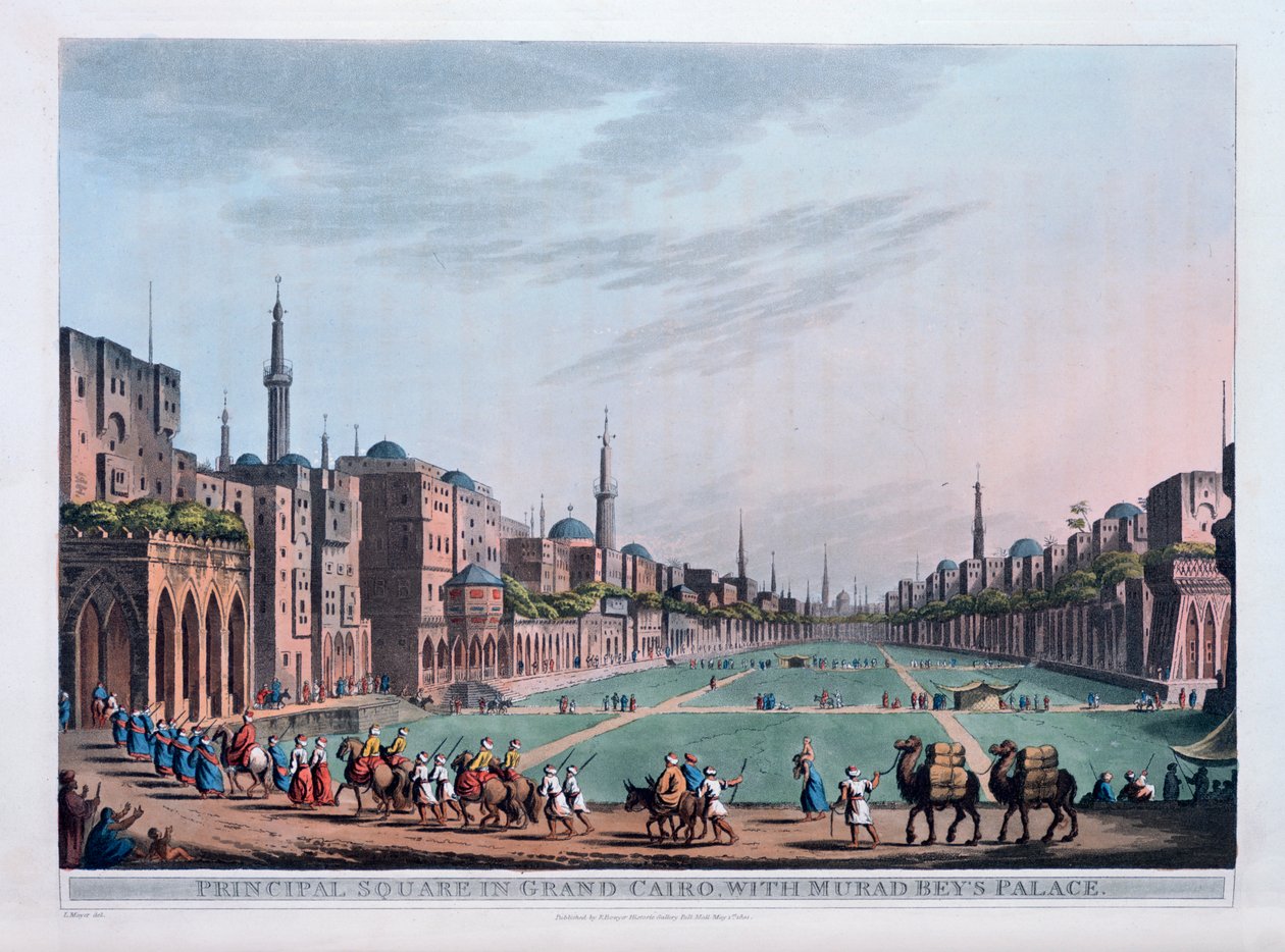 Hovedplassen i Grand Cairo, med Murad Beys-palasset, 1801 av Thomas Milton