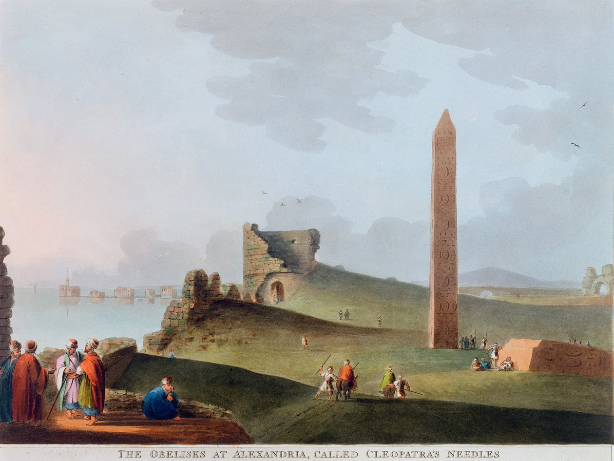 'Obeliskene i Alexandria, kalt Cleopatras nåler', Egypt, 1802 av Thomas Milton