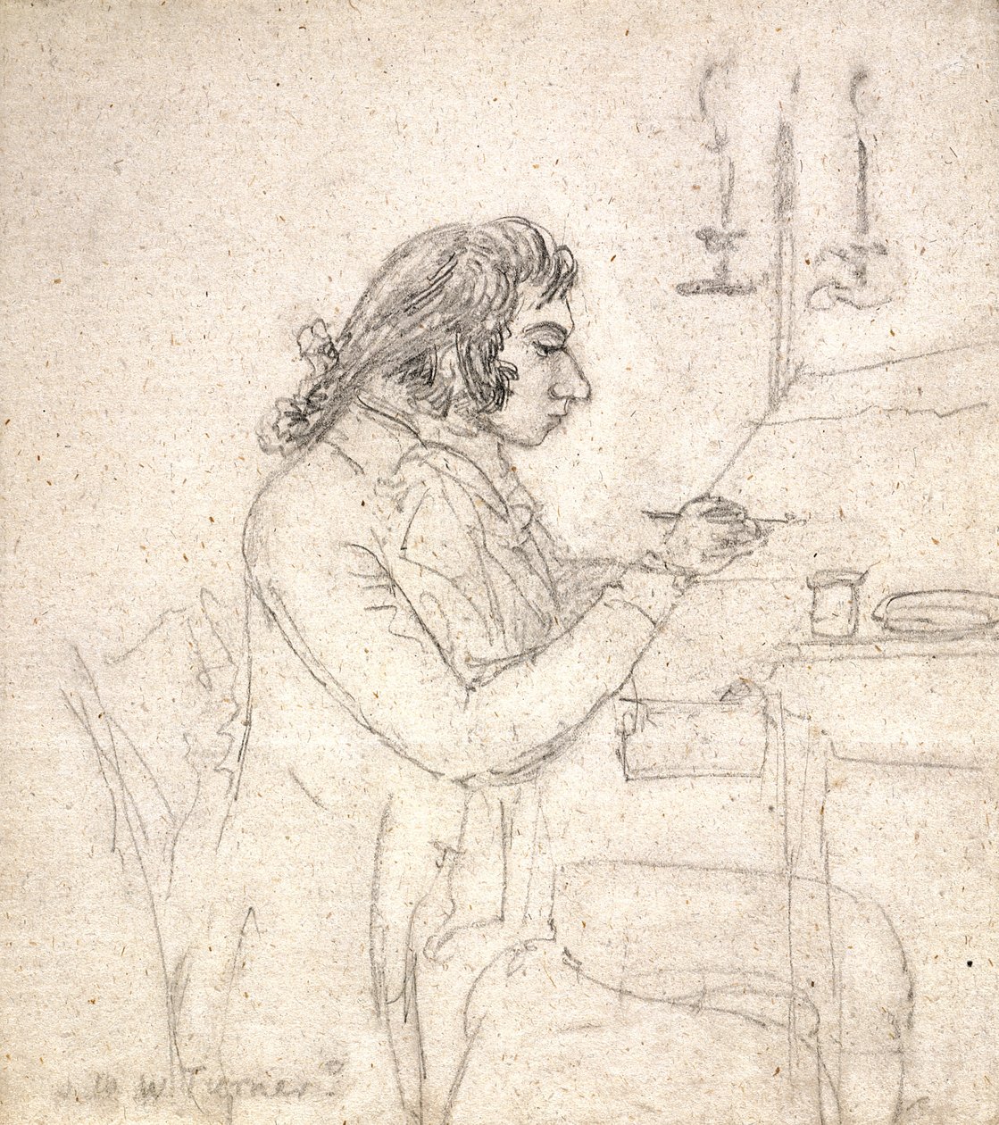 J. M. W. Turner ved et tegnebord; Verso: Mrs. Monro Asleep (blyant på off-white lagt papir) av Thomas Monro