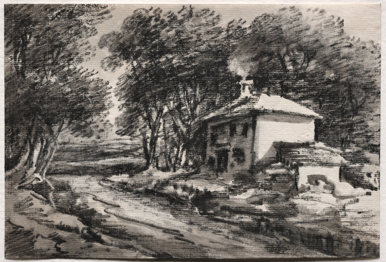 Landskap med hytte (recto) av Thomas Monro