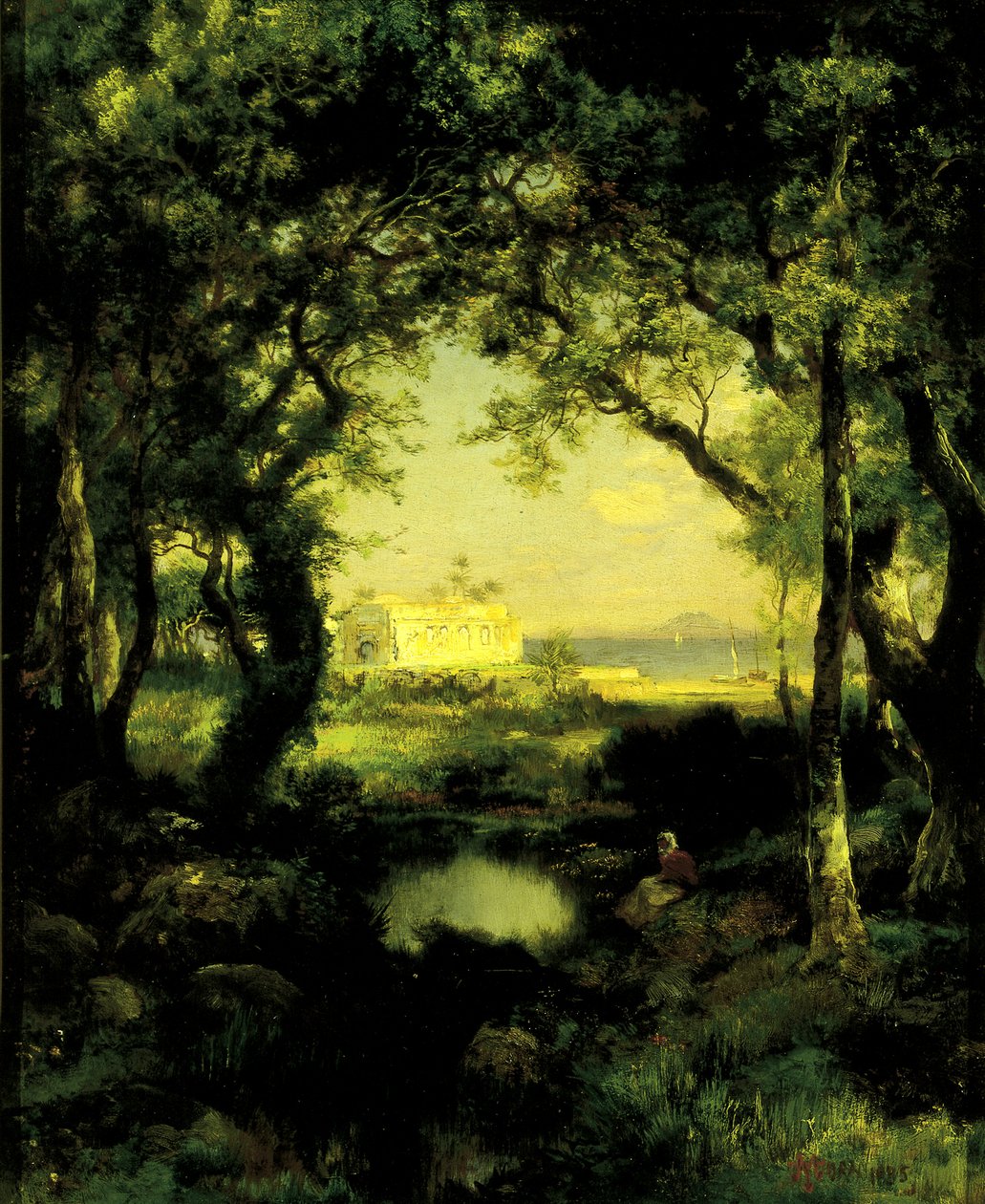 En meksikansk Hacienda, Lake Cuitzeo, 1885. av Thomas Moran