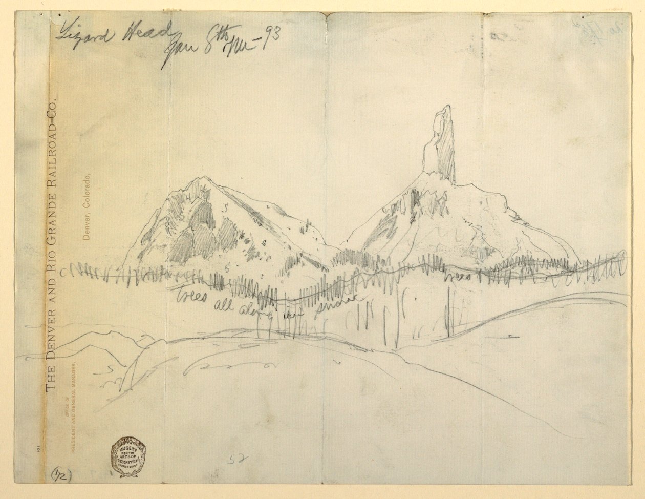 Tegning, Lizard Head, Colorado av Thomas Moran