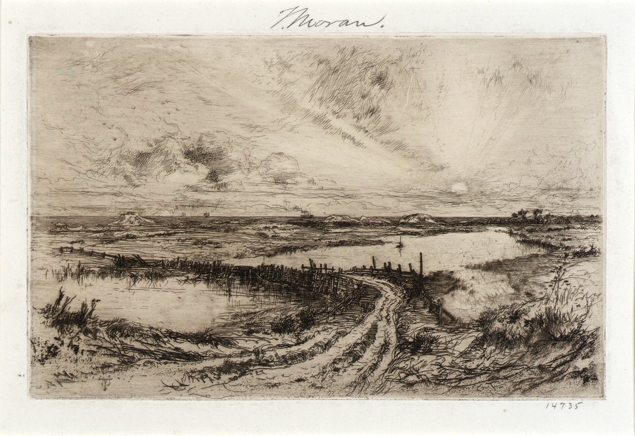 Hook Pond og den gamle broen av Thomas Moran