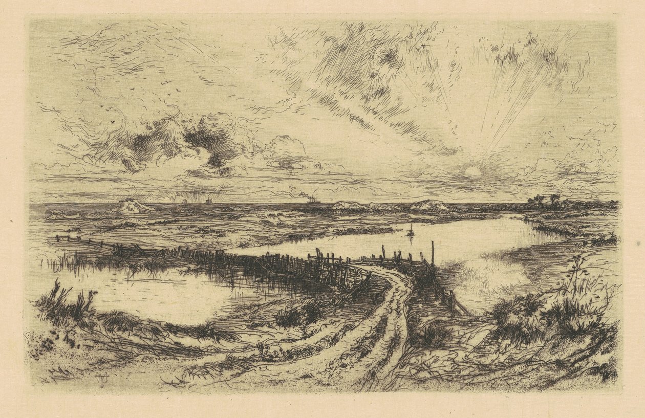 Soloppgang—The Pond, Easthampton, Long Island av Thomas Moran