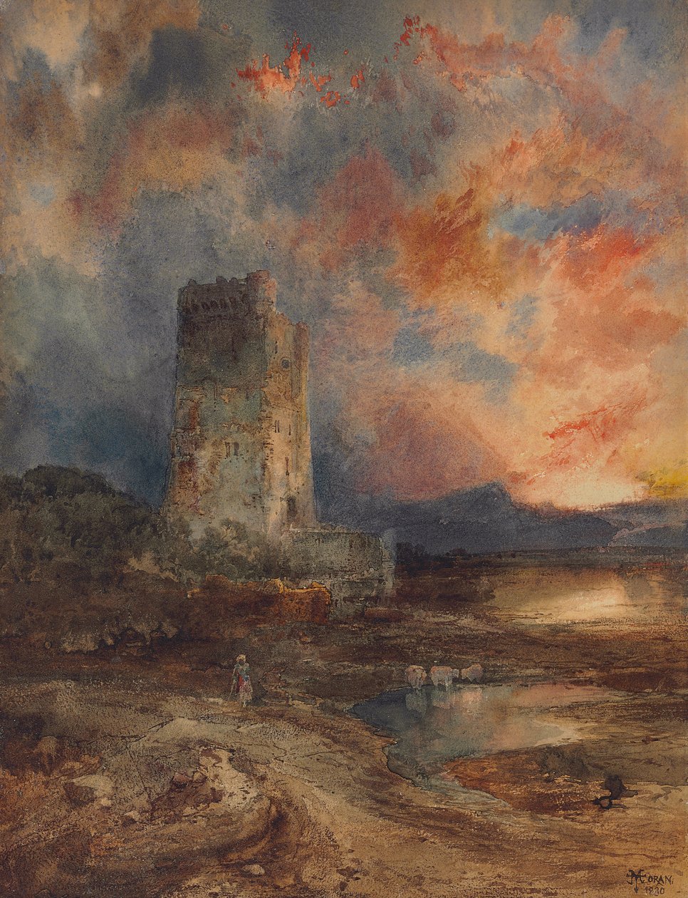 Solnedgang på heden, 1880 av Thomas Moran
