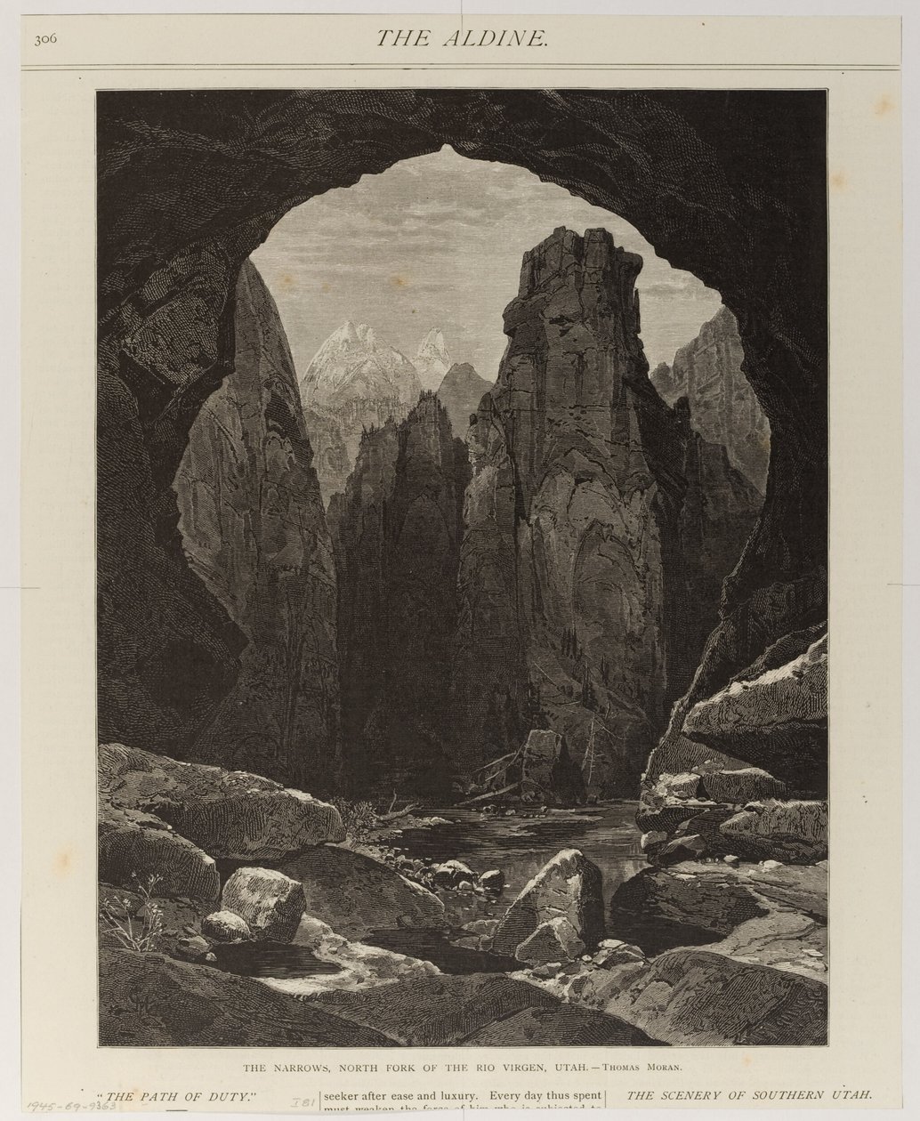 Det trange juvet, Rio Virgens nordlige gren, Utah av Thomas Moran