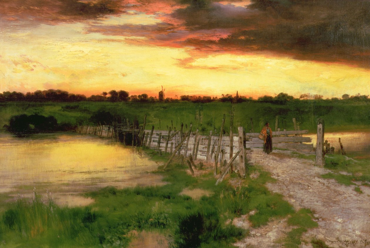 The Old Bridge Over Hook Pond, 1907 av Thomas Moran