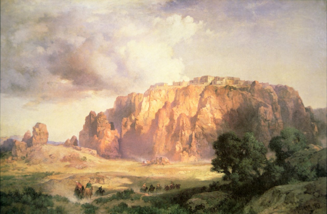 The Pueblo of Acoma, New Mexico (olje på lerret) av Thomas Moran
