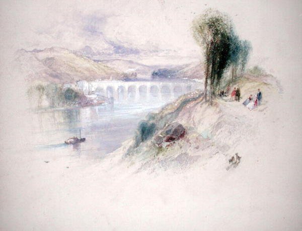 The River Schuylkill (blyant og akvarell på papir) av Thomas Moran