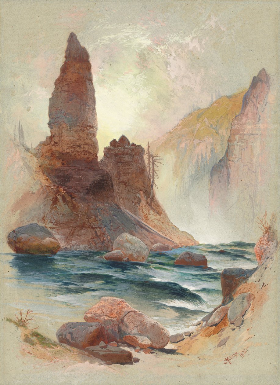 Tårn ved Tower Falls, Yellowstone av Thomas Moran