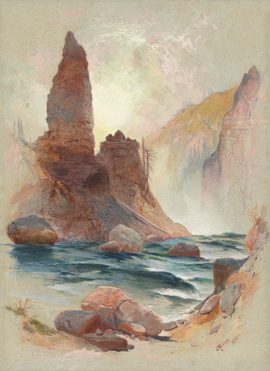 Tower at Tower Falls, Yellowstone, 1872 (akvarell og gouache over grafitt) av Thomas Moran